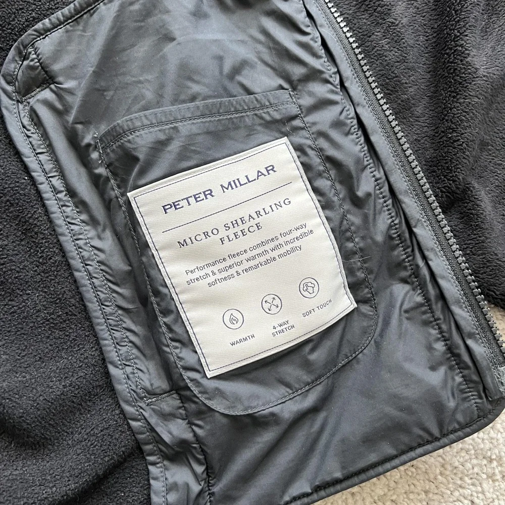 Peter Millar Micro Shearling Fleece Jacket Mens L Black Full Zip Golf Layer